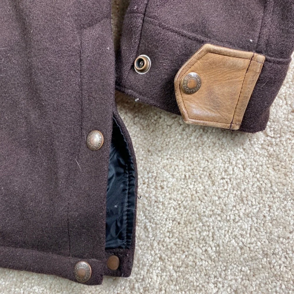 Australian Outback Collection‎ Mens Wool Leather Trim Field Jacket Brown Small